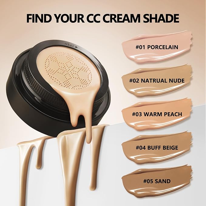 Anglicolor Mushroom Head Air Cushion CC Cream Strong Concealer 2PC,Face Makeup Cushion Foundation Long Lasting,Moisturizing BB Cream Makeup Base Primer Even Skin Tone for All Skin Types (2PC 05, 200g)