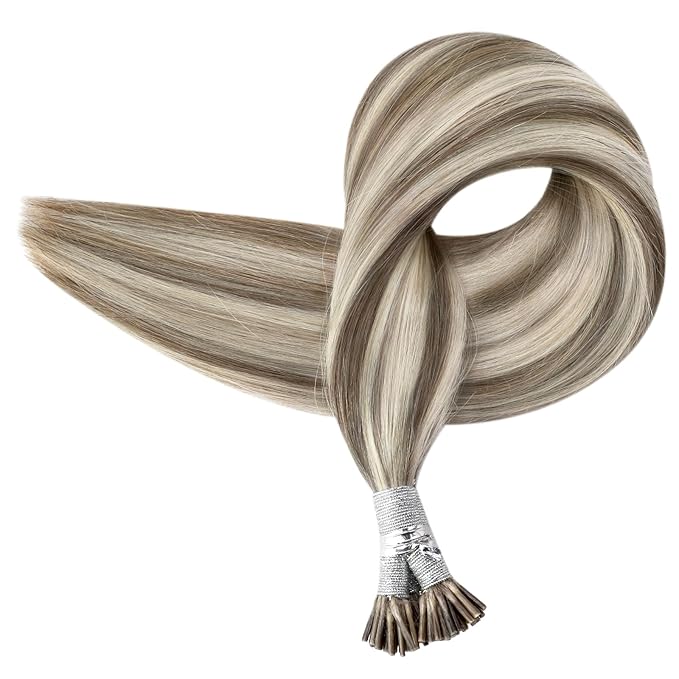 Full Shine Itip Human Hair Extensions Ash Brown Highlighted Platinum Blonde 40 Grams 16 Inch I Tip Hair Extensions Human Hair Keratin Fusion Extensions Remy Hair