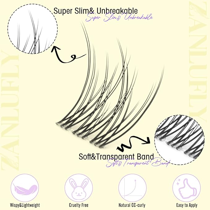 Cluster Lashes Natural Eyelash Clusters CC-Curly Eyelash Extension Wispy Individual Lashes Clusters Clear Band ZANLUFLY DIY Lash Extension (9MM 10MM 11MM,140Pcs)