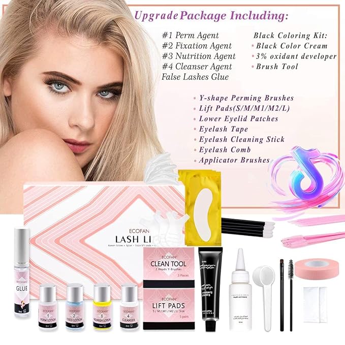 Lash Lift and Black Kit, Professional Eyelash Perm Kit and Black Eyelash & Eyebrow Set 3 in 1, Quick Lifting & Voluminous Coloring with Complete Tools Gifts for Women Salon Grade Home DIY