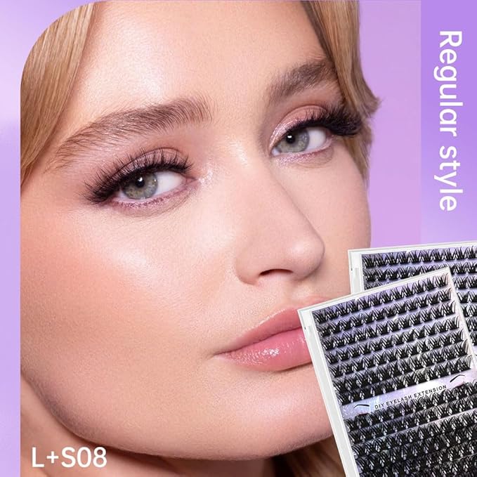 DIY Lash Clusters Kit Lash Extension Kit Natural Volume Lash Extensions Wispy Eyelash Clusters Faux Mink Fiber Lashes Individual Lashes Kit,9-16mm,D Curl,3#L+S08