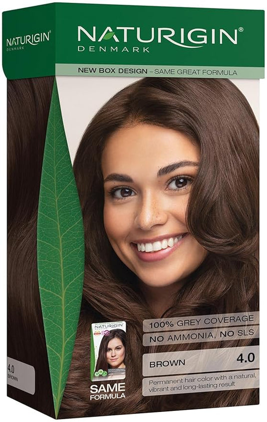 Naturigin Permanent Hair Dye - 4.0 Brown - 100% Gray Coverage, Long-Lasting Natural hair Color - Ammonia & Paraben-Free, Vegan and Plant-Infused Formula (Pack of 1)