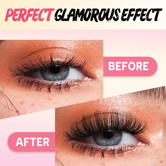 Ahrikiss Russian Strip Lashes D Curl Fluffy False Eyelashes Natural Wispy Faux Mink Lashes Look Like Extensions 10 Pairs Pack Fluffy 3D Volume Fake Eyelashes (D03)