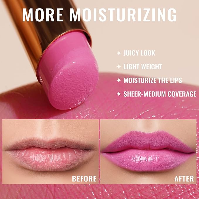 Oulac Moisturizing Shine Lipstick For Women Christmas Set 2PCS, 2 in 1 Tinted Lip Balm for Winter, Hydrated Juicy and Glossy Lip Color for Dry, Cracked and Chapped Lips, Vegan [06+15]