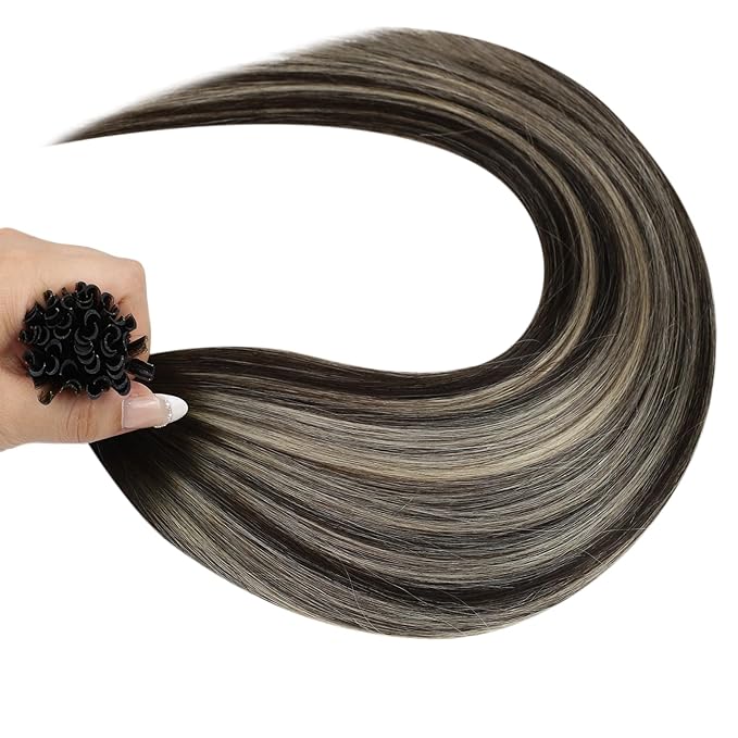 Full Shine U Tip Hair Extensions 18 Inch 50 Grams Balayage Dark Brown and Blonde Keratin Bond Hair Extensions Real Human Hair Natural Straight Remy Hair Fusion Extensions for Women