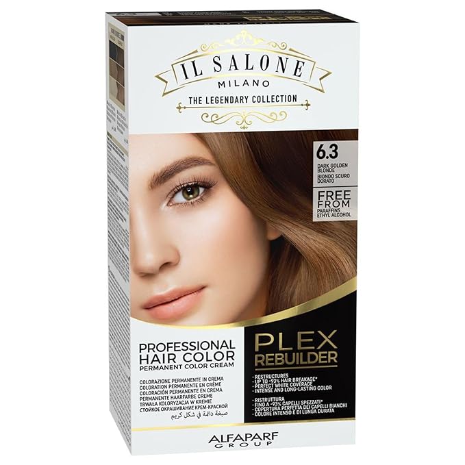 Il Salone Milano Plex Rebuilder Permanent Hair Color - 6.3 Dark Golden Blonde Hair Dye Kit - Professional Salon - Premium Quality - Protects and Restructures - Paraffin, Paraben, Ethyl Alcohol Free
