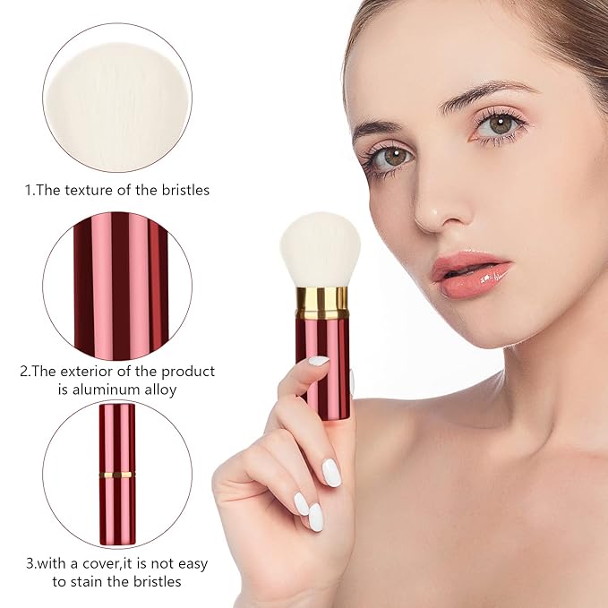 Falliny Retractable Kabuki Makeup Brush, Travel Face Blush Brush, Portable Powder Foundation Sunscreen Brush with Cover for Blush, Bronzer, Buffing, Flawless Powder Cosmetics