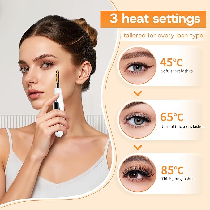 Heated Eyelash Curler,Fast Heat up Within 10s,24 Hours Long Lasting Natural Curl,Electric Grande Lash Lift Heated Lash Curler for Women,3 Heat Levels,Anti-Burn,rizador de pestañas