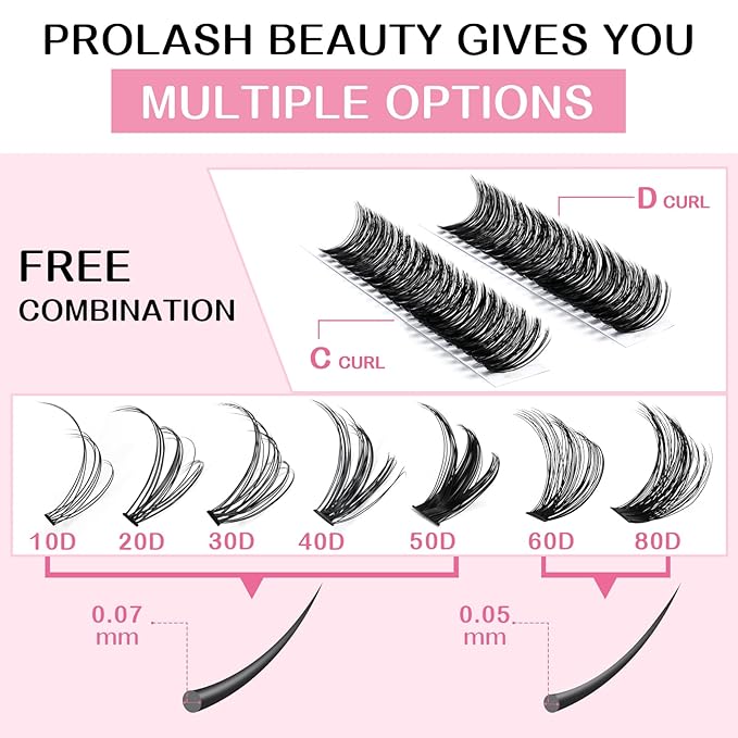 Individual Lashes 60D Mixed 0.05 Lash Clusters 14 Rows that Look Like Eyelash Extensions DIY Lash Extension Self Application At Home (60D-D-9-16mix)