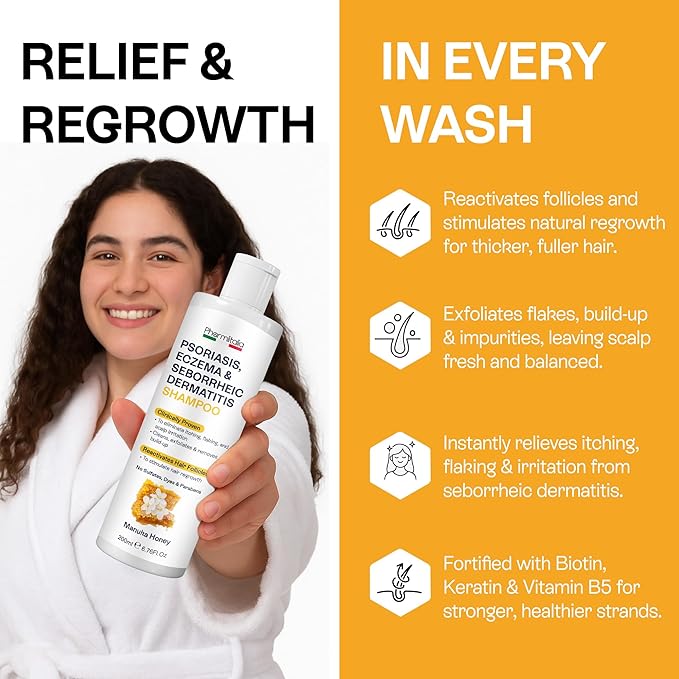 Psoriasis Shampoo for Dry & Itchy Scalp - Psoriasis Scalp Treatment for Eczema Relief, Seborrheic Dermatitis, Ringworm & Folliculitis - Itchy Scalp Shampoo for Flakes & Acne with Manuka Honey