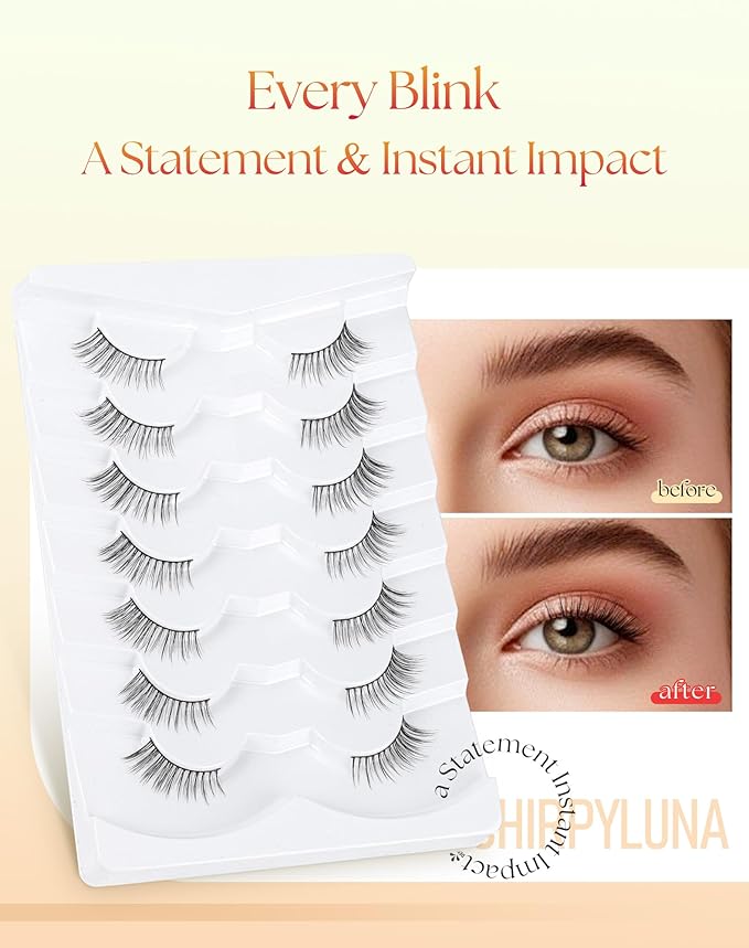 Half Lashes Cat Eye Natural False Eyelashes 10MM Short Lashes C Curl Natural Half Eyelashes Corner Lash Pack ChirpyLuna Eyelash, 7 Pair