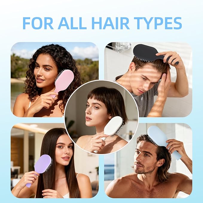 Boar Bristles Hair Brush for Women Men and Kids, Detangling Hair Brush for Smoothing Massage Add Shine, Nylon&Boar Bristles brush for Hair Healthy, Easy to Storage(Blue)