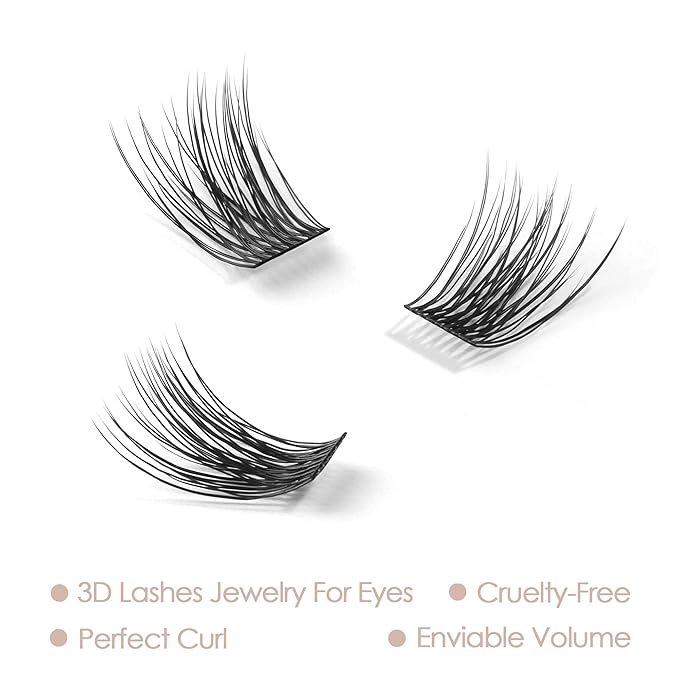 DIY Eyelash Extension, 3D Effect Glue Bonded Band Individual Lash 48 Clusters Volume Lashes Set, Home Eyelash Extension, C curl Lashes Pack 16MM-48 Clusters