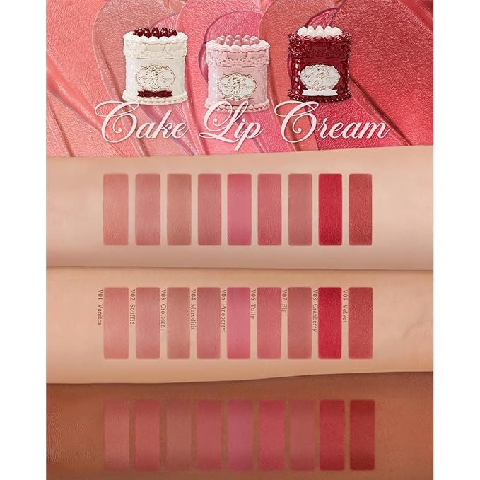 Flower Knows Strawberry Cupid Cake Lip Cream,Velvety-Smooth Matte Liquid Lipstick,Hydrating,Smudge-proof & Stain-Free Lip Stain(V01 Vanitea,0.17 Fl Oz)