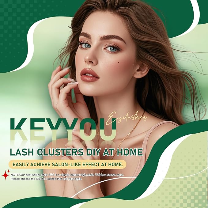 Lash Clusters 96pcs Individual Lashes D Curl 12mm Eyelash Clusters KEYYOU Volume Wispy Lash Extension Soft&Comfortable Easy DIY at Home(Y18,D-12mm)