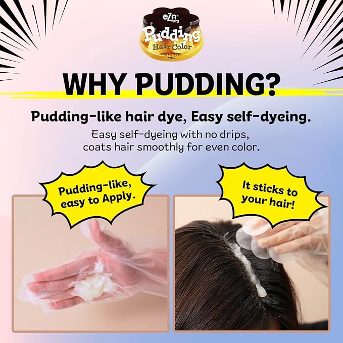 eZn Pudding Hair Dye, Ammonia-Free, Semi-Permanent DIY Korean Hair Dye Color with Keratin, Odorless Gentle for Sensitive Skin No Skin Irritation (Ash_Lavender)