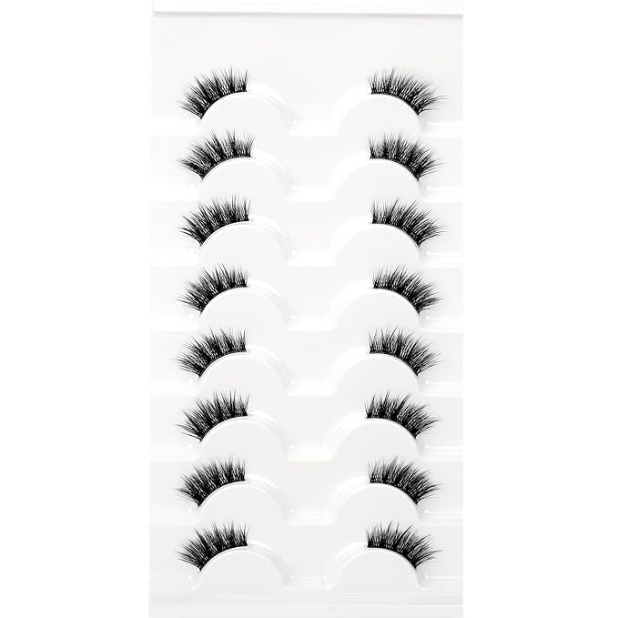 Half Lashes for Nude Makeup Fake Eyelashes Strips Natural Volume 8 Pairs Pack 3/4 Short Band Wispy Fairy Lashes Cat Eye Look Short Small Asian Accent Lash Wispies Faux Mink False Eyelash Extensions