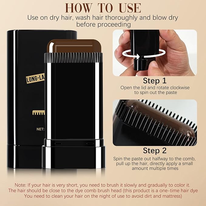 Hair Color Stick, Waterproof and Sweat-Proof Hair Dye Stick, Portable Color Touch-Up Hair Sticks With Comb, Cover Gray Hair Color Correction Sticks for Women & Men (02# Dark Brown)