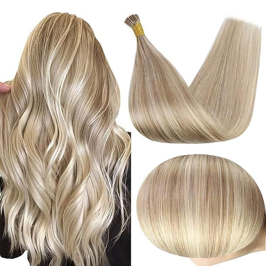 Full Shine I Tip Hair Extensions Natural Hair 20 Inch 16P22 Blonde Hair Extensions Straight Real Human Hair 40 Grams Keratin Itip Extensions Remy Hair