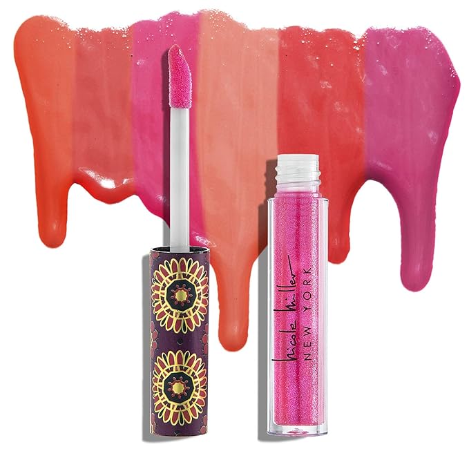 Nicole Miller Lip Gloss Collection Shimmery Glosses for Women and Girls Long Lasting Color Set with Rich Varied Colors, Pink Shimmer, 10 Count (Pack of 1)