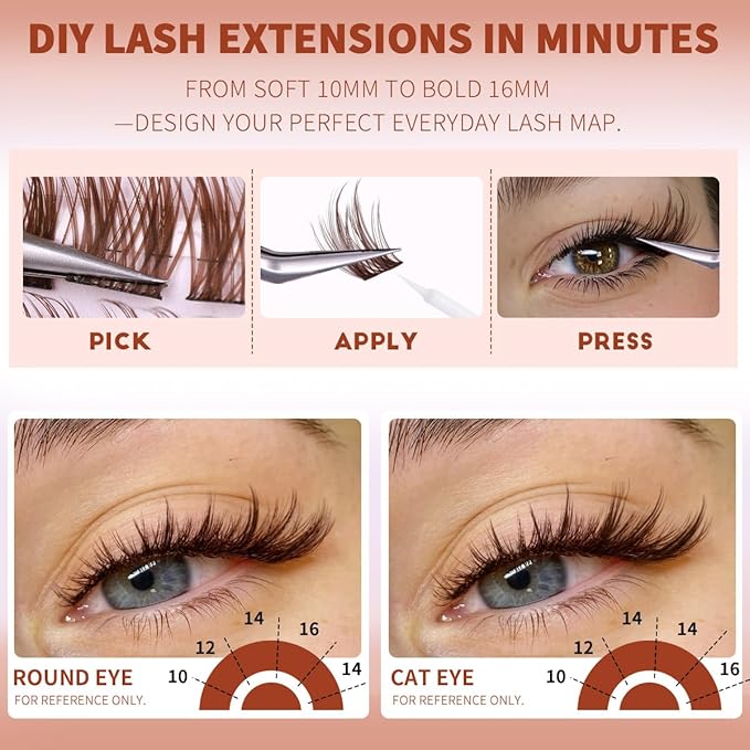 Brown Lash Clusters Wispy Eyelash Clusters 10-16mm Cluster Eyelash Extensions DIY Natural Lash Clusters with Spikes Individual Lash Extension 144pcs Cluster Lashes by Kiromiro