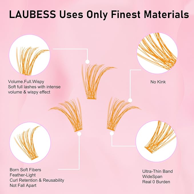 Colored Lash Clusters LAUBESS Orange Colored Eyelash Clusters Wispy Colored Lash Extensions Colorful Lash Clusters Individual Lashes (Orange 40D-0.07D-Mix8-16)