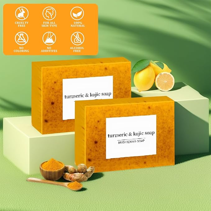 Turmeric Soap for Spots Remover, Lemon Turmeric Kojic Soap Bar with Vitamin C, Lemon, Retinol Collagen, More Moisturizing with Shea Butter for Face & Body (3)