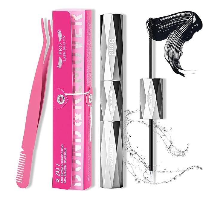 Lash Bond and Remover with Lash Tweezers 2 in 1 Cluster Lash Glue and Lash Remover for Lash Clusters Individual Lash Glue Super Strong Hold Long Time Fast Remove No Residue (Bond+Remover+Tweezers)