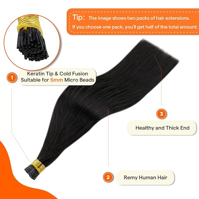 Full Shine I Tip Hair Extensions Real Human Hair 24 Inch Natural Black 40 Grams Itip Human Hair Extensions Straight Long Hair for Women add Length Prebonded Cold Fusion Extensions