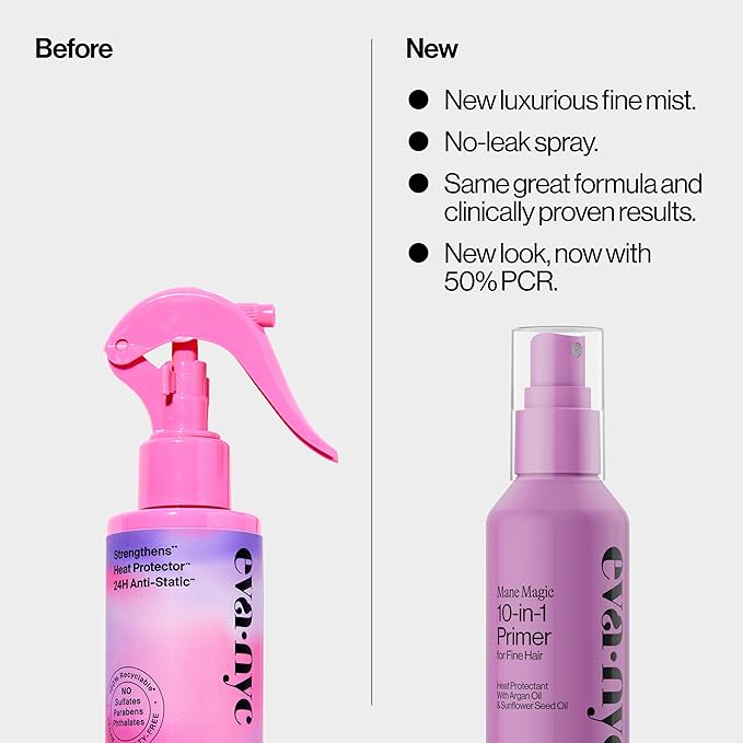 Eva NYC Mane Magic 10-in-1 Hair Primer - New Fine Mist + No-Leak Spray - Sunflower Seed + Argan Oil Heat Protection Spray - Anti-Frizz - For Fine Hair - Packaging May Vary - Vanilla Scent -5 fl oz