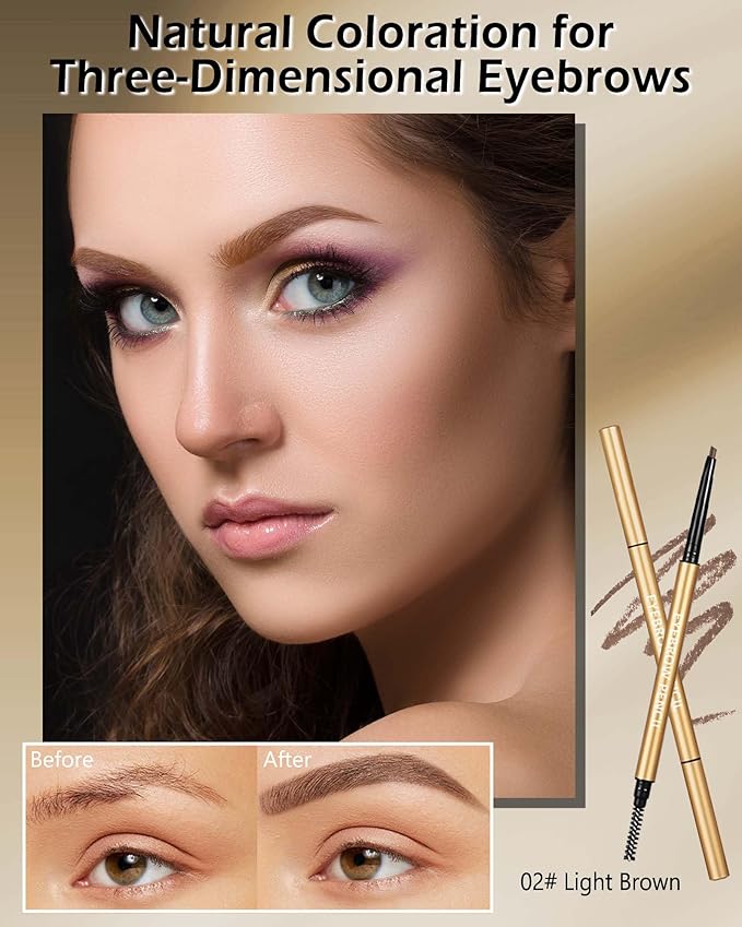 Eyebrow Pencil, 12Pcs Light Brown Ultra-Fine Retractable Eye Brow Pencil,Long-Lasting Waterproof Eyebrow Tint Pen Kit for Define Shape and Fill Brow,Thanksgiving Eye Makeup Gift Set for Women Girl-02
