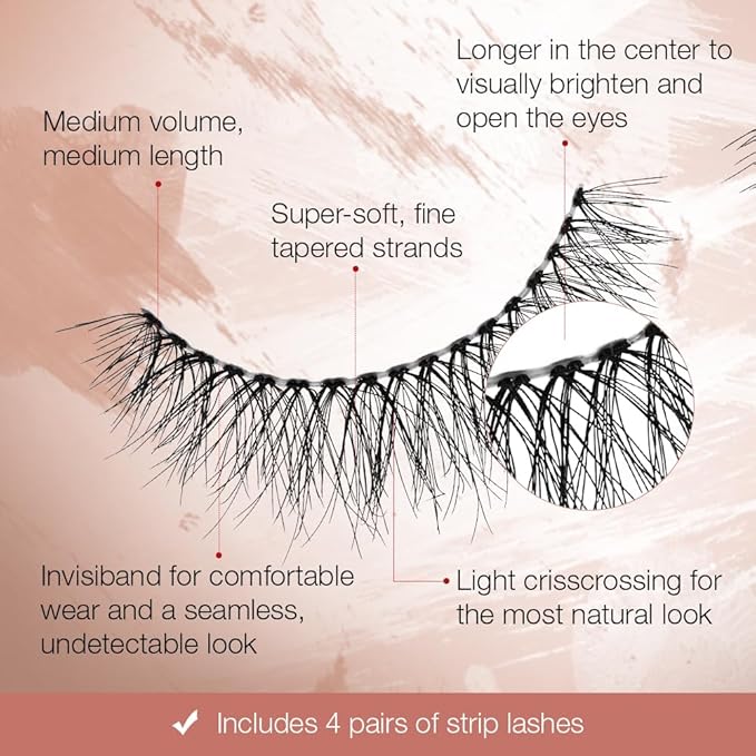 Ardell Naked Strip Lashes 421 – Natural-Looking, Long-Lasting False Eyelashes with Invisiband for Seamless Blend, 4 Pairs, 1-Pack
