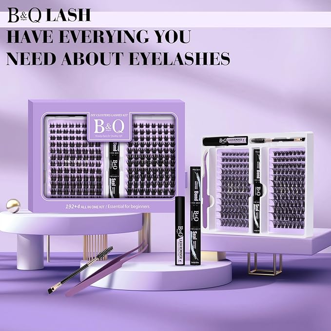 Lash Extension Kit 192 pcs Eyelash Extension Kit B01+B10 8-18mm Mixed Lash Clusters Kit Individual Lashes Kit Wispy with Lash Glue and Remover Applications Eyelash Kit (B01+B10, Kit)