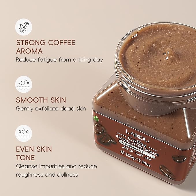 LAIKOU Coffee Body Scrub, Exfoliating Body Scrub, Scrub for Smooth and Soften Skin 350g / 12.35oz.