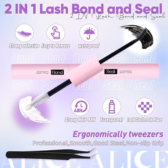 ALICE Manga Lash Clusters Kit Natural Wispy Cluster Eyelash Extension Kit Anime Lash Extension Kit 162pcs Clear Band C-Curly 10-16mm Eyelash Clusters Kit with Lash Glue Bond and Seal