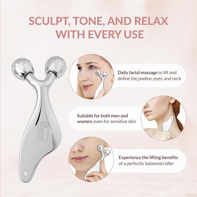 2-in-1 Face Roller and Gua Sha Tool with Strap and Gift Pouch for Face Neck and Eye for Puffy Eyes – Cooling Facial Massager for Jawline Sculpting and Self Care