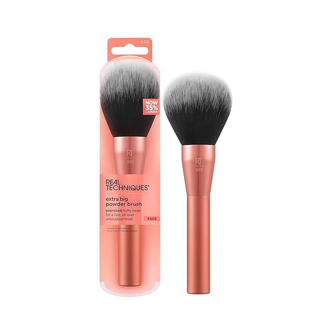 Real Techniques Extra Big Powder & Large Makeup Brush For Powder, Fluffy Head For All-Over Setting, XL Oversized Brush For Quick Application, Cruelty-Free, Synthetic Bristles, 1 Count(Pack of 8)