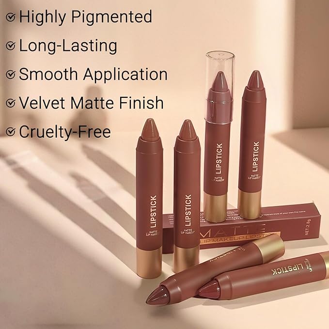Erinde Matte Lipstick Crayon for Women, Warm Reddish Brown 24 Hour Lipstick Lip Liner Pencil, Neutral Lip Stick Long Lasting Waterproof, Vegan & Cruelty-Free, 04