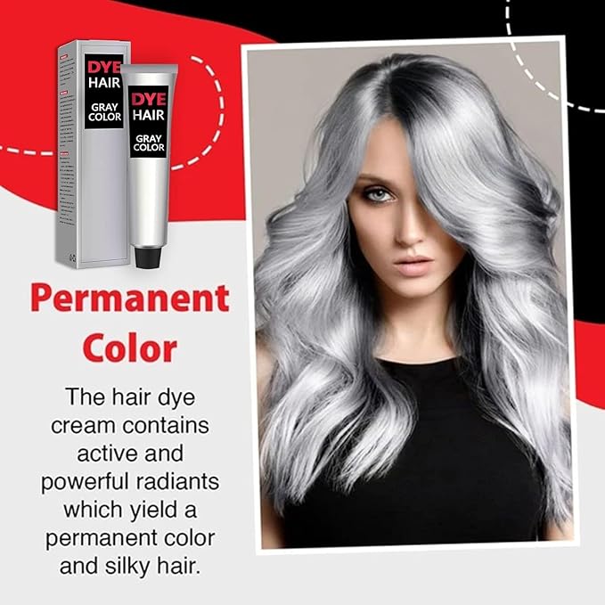 NEW Silver Gray Natural Hair Dye Cream, Unisex Silver Gray Hair Dye Cream for All Hair Types, Natural DIY Hairstyle Hair Color Girl Boy Gifts for Birthday, Party, Cosplay