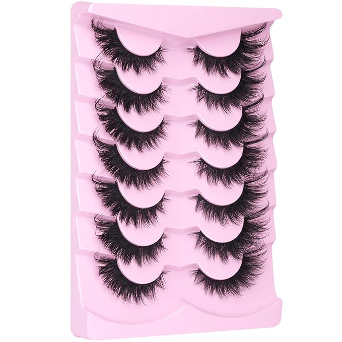Fox Eye Lashes Wispy False Eyelashes 18mm Volume Faux Mink Lashes Soft Fake Lash Strips by Kiromiro, 7 Pairs
