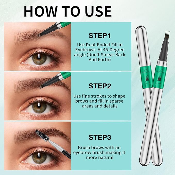 Microblading Eyebrow Pen, 4 Tip Precise Microblade Eyebrow Pencil That Looks Like Hair, Waterproof Natural Eye Brow Pencils for Women, Non Dry Out and Last All Day (Dark Brown)