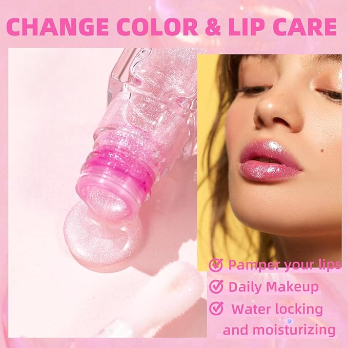 Magic Color Changing Moisturizing Lip Glow Oil Plumping Glimmer Glow Lipstick, Hydrating Lip Gloss Lip Care, Long Lasting Non-sticky Fresh Texture Lip Oil (Color Changing 02)