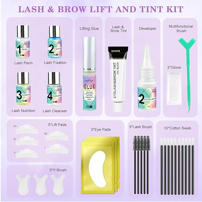 Lash Lift and Black Kit, Professional Brow Lamination and Black Kit, 4 In 1 Eyelash & Eyebrow Perm Kit, Quick Lifting & Voluminous Coloring, Easy to Use at Home Diy & Salon