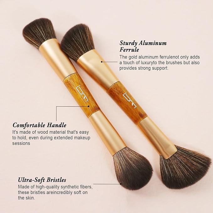 6Pcs Duo End Makeup Brushes, Double-ended Multi-functional Synthetic Cosmetic Tools Makeup Brushes(Brown)