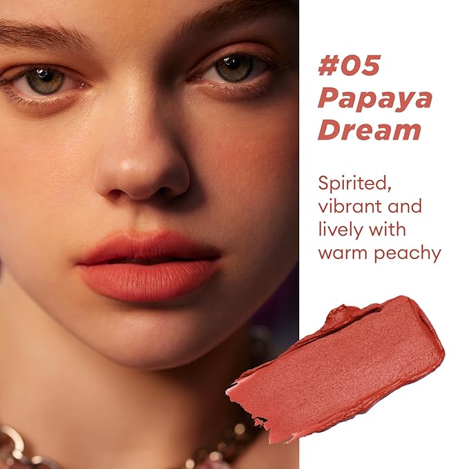 ITY Velvet Matte Finish Lip Stain-Mousse Textured Pudding Pot Lip Clay with Brush, Nude Shade, Dual-Use as Lipstick and Blush, Conceals Lip Lines, Rich Pigment, 0.21 oz (6g) in Papaya Dream