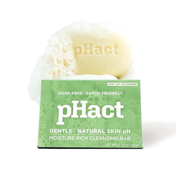 ANDREW LESSMAN pHact Moisture-Rich, Soap-Free Cleansing Bar Cucumber. Natural Skin pH. All Skin Types - Even Sensitive Skin. Hypoallergenic. Dermatologist Tested. 3 - Pack 4.25 oz each