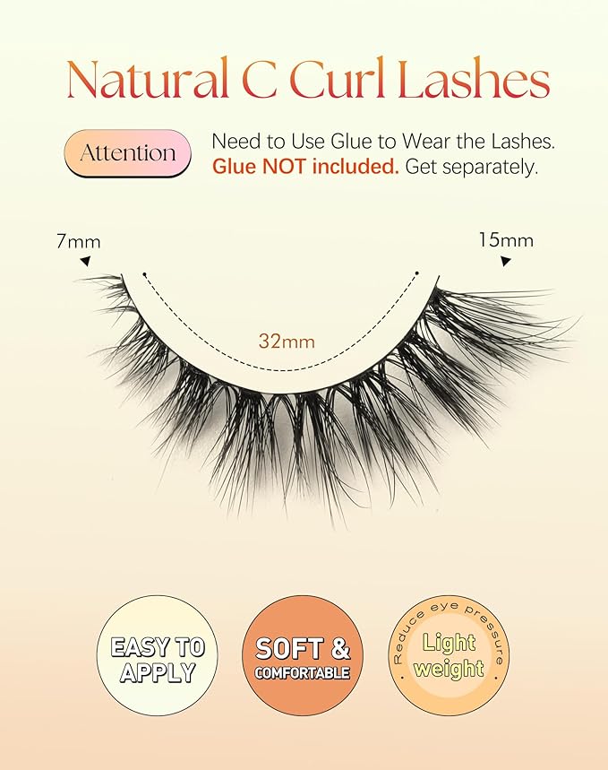 Wispy Lashes Cat Eye 15MM False Eyelashes Natural Look C Curl Natural Lash Strips Fake Eyelashes with 0.1MM Thin Band ChirpyLuna Cat Eyelash, 7 Pair