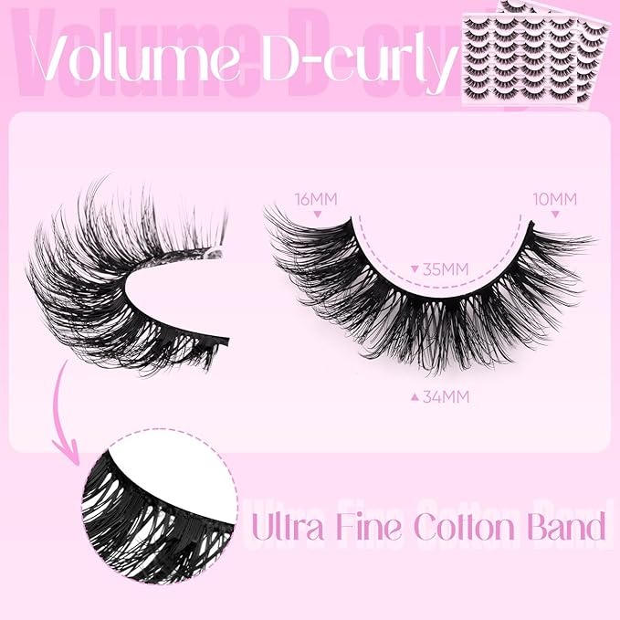 False Eyelashes Russian Strip Lashes Cat Eye Lashes Volume False Lashes D-Curly Fake Lashes zanlufly Reusable 14 Pairs Lashes Pack
