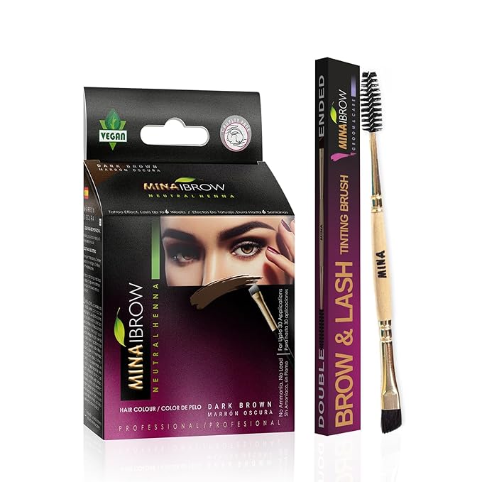 MinaiBrow Dark Brown Natural Spot Coloring Brow Tinting Powder with Duo Angled Brush, Plant-based, Vegan, Cruelty-free Hair Color, 1.0582 Ounce