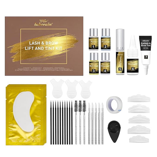 Lash Lift Kit Brow Lamination Kit Brown Color, Professional Eyelash and Eyebrow Perm Kit for Fuller Brows & Long Lasting Curl Lashes, Safe Effective Results Salon or DIY Use (Brown)